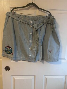 Cinderella Light Blue Button-Front Mini Skirt with Tie Belt